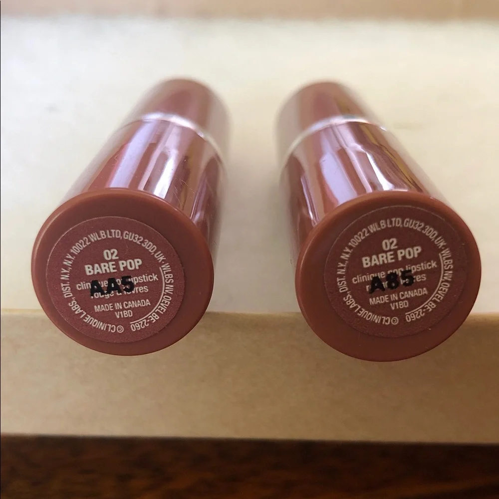 Clinique Pop Lip Colour + Primer Lipstick in 02 BARE POP , Two Tubes